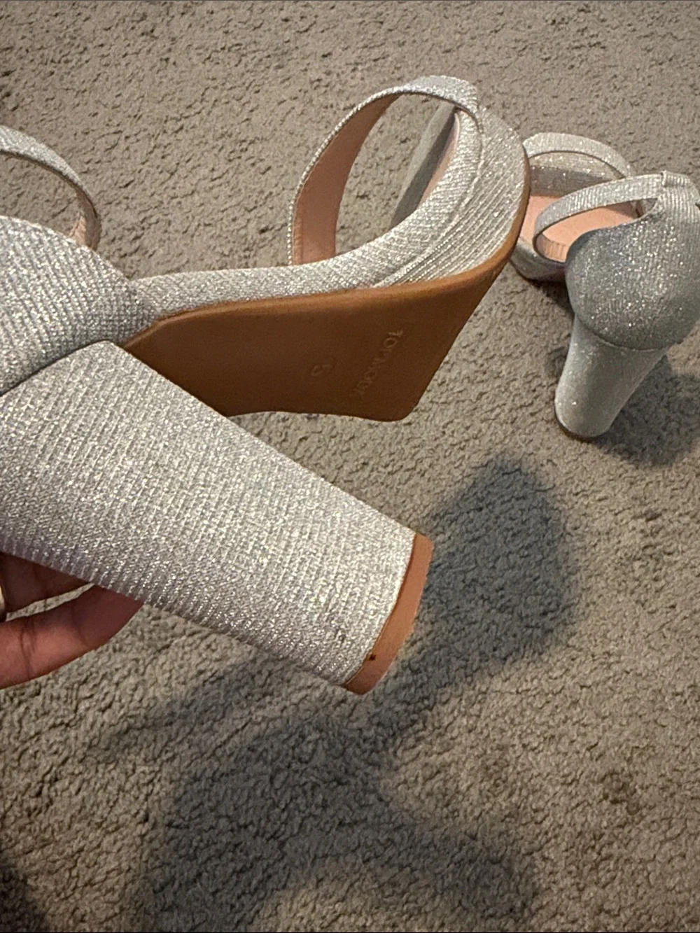 TOP Moda Silver Glitter Block Heel Sandals with Ankle Strap
